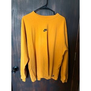 Nike Mens Loose Fit Long Sleeve T-Shirt Orange Yellow Embroidered Logo L